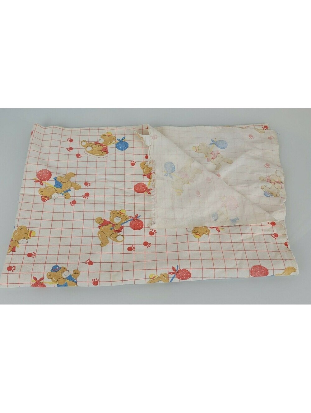 Dundee Vintage Baby Blanket Cotton Flannel Hobo Tramp Teddy Bear Red White Blue
